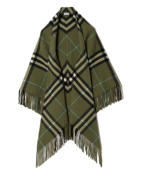 Burberry Bandana Check Fringe Wool Cape 